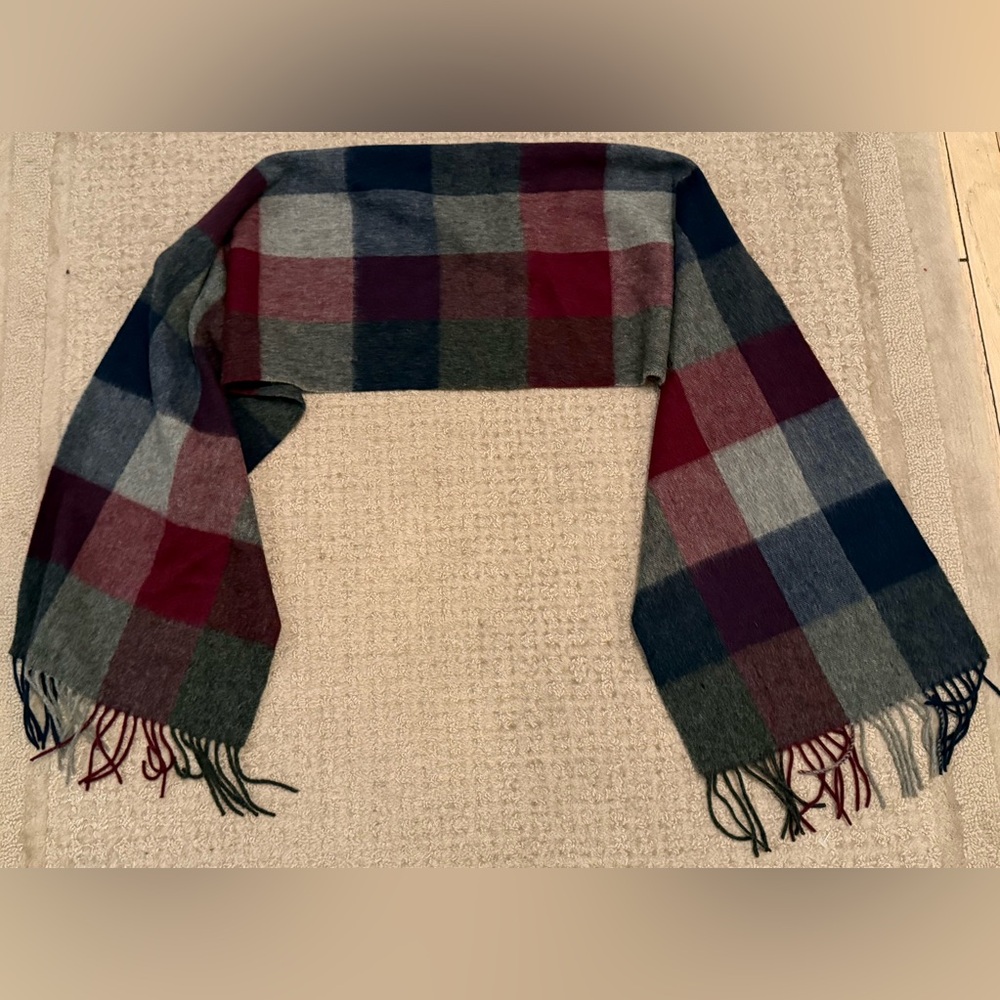Pure Cashmere Plaid Scarf purple red gray Check Fringe Winter Wrap Soft Luxury